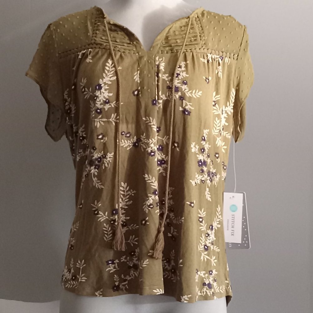 Daniel Rainn Stitchfix Exclusive Saharey Tassel Knit Floral boho Top NWT szM